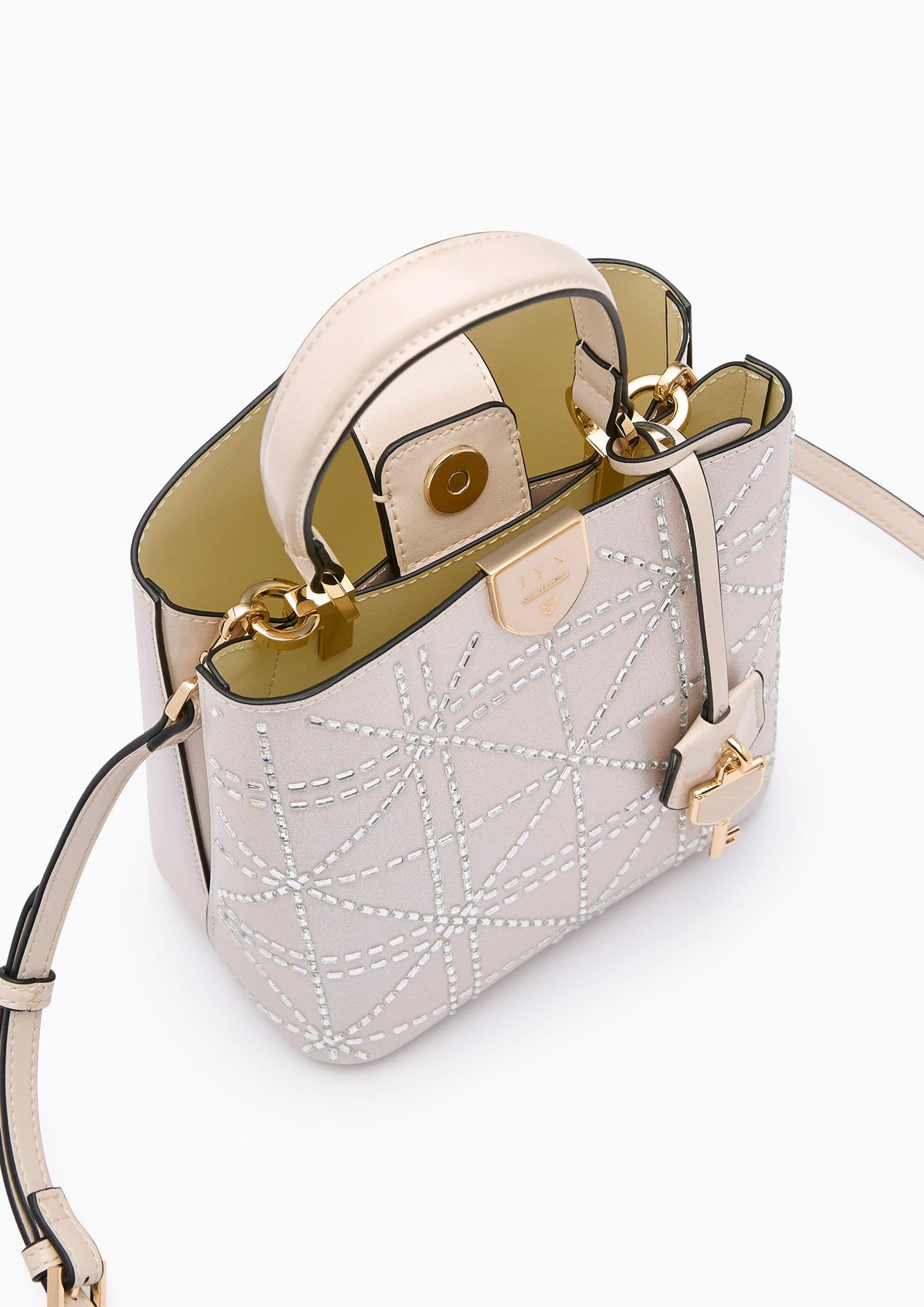 Re-Edit Crystal Astraea Top S Handbag - Glitter Beige
