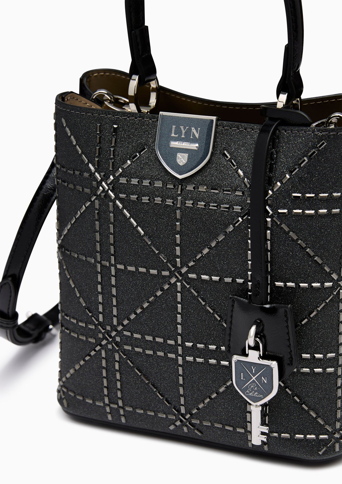 Re-Edit Crystal Astraea Top S Handbag - Glitter Black
