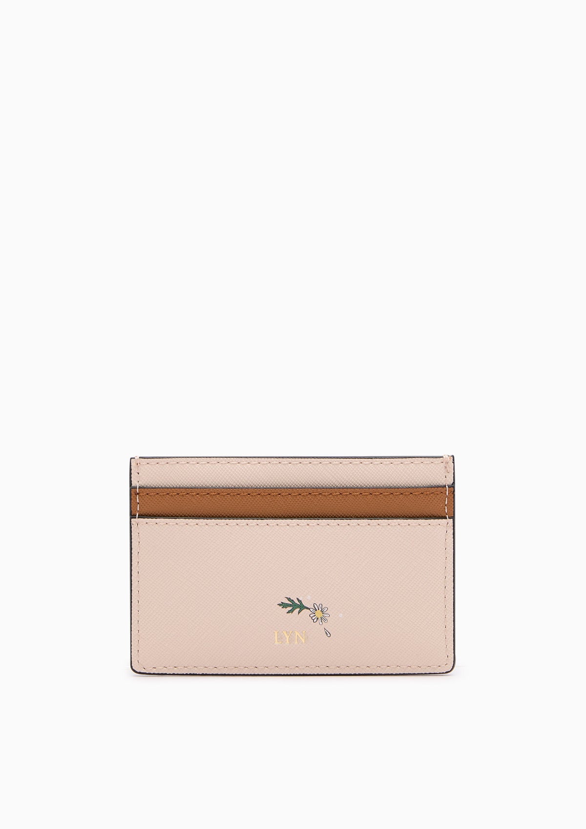 Re-Edit Daisy Card Holder Wallet- Printed Beige