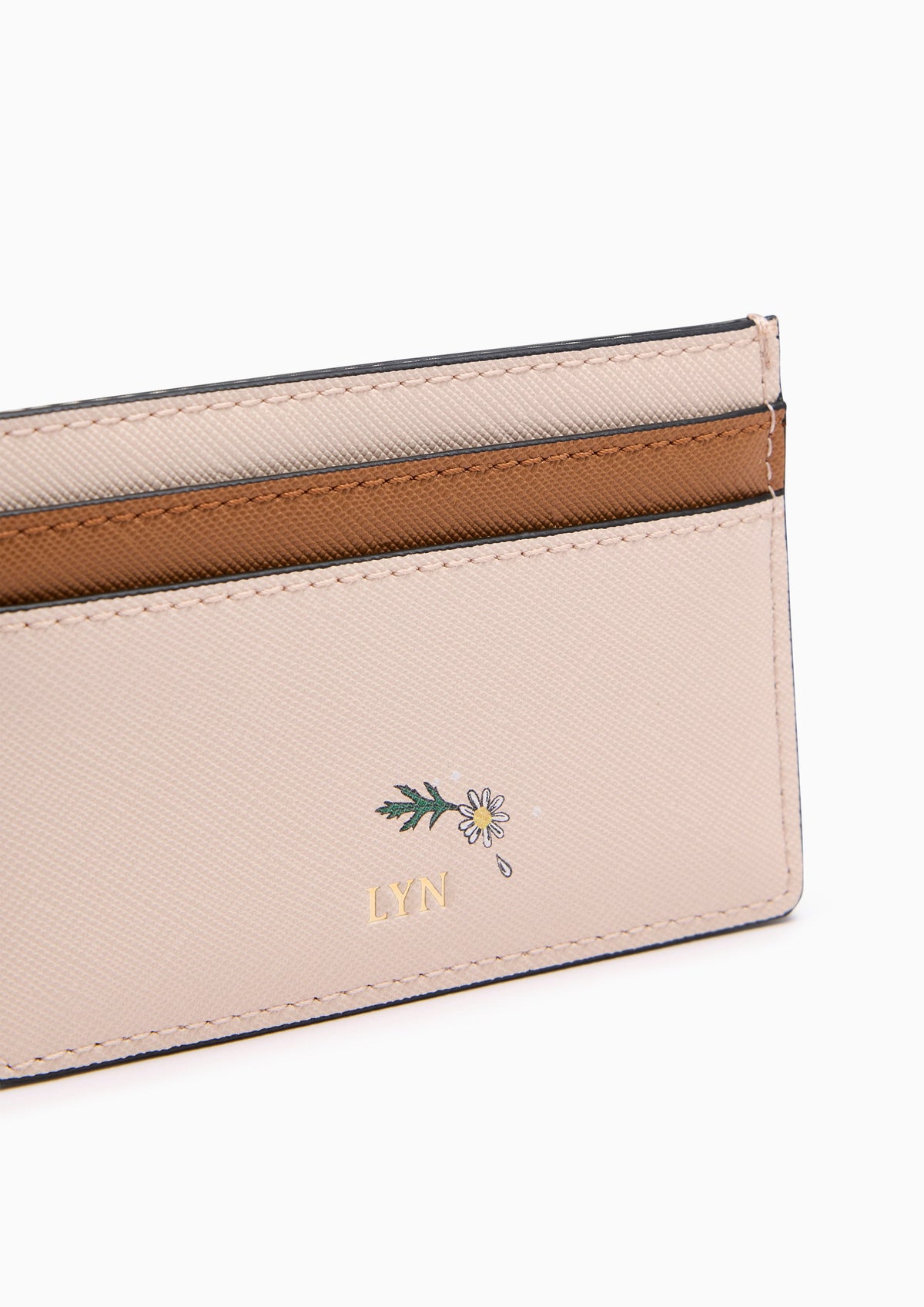 Re-Edit Daisy Card Holder Wallet- Printed Beige