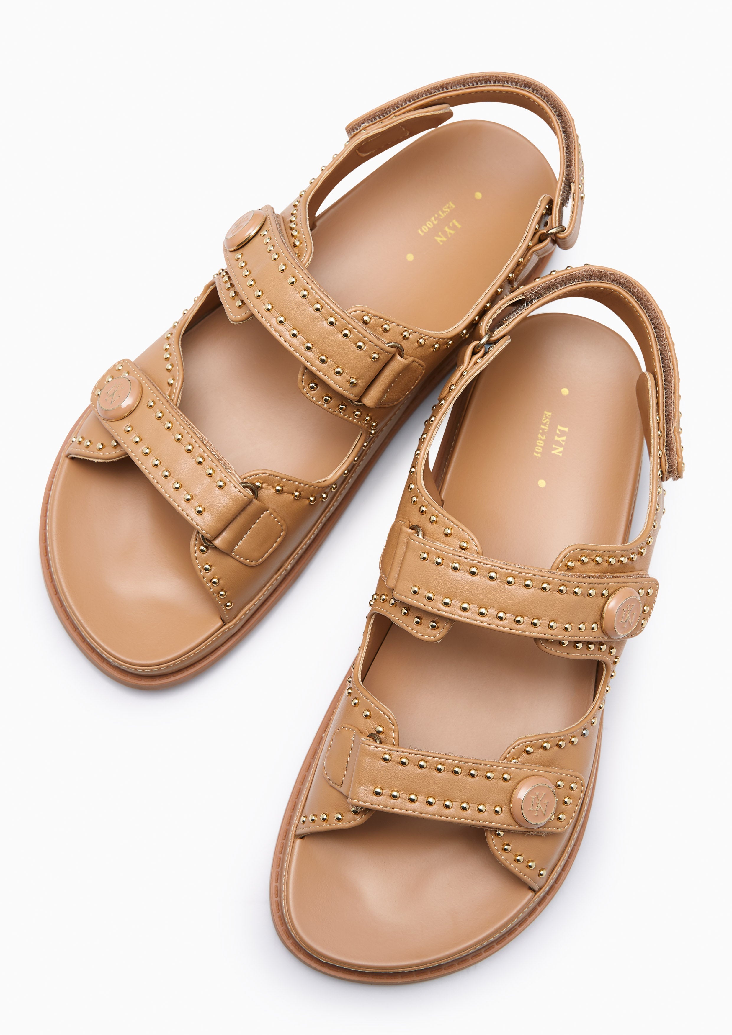 Lexi Stud Flats And Sandals - Caramel