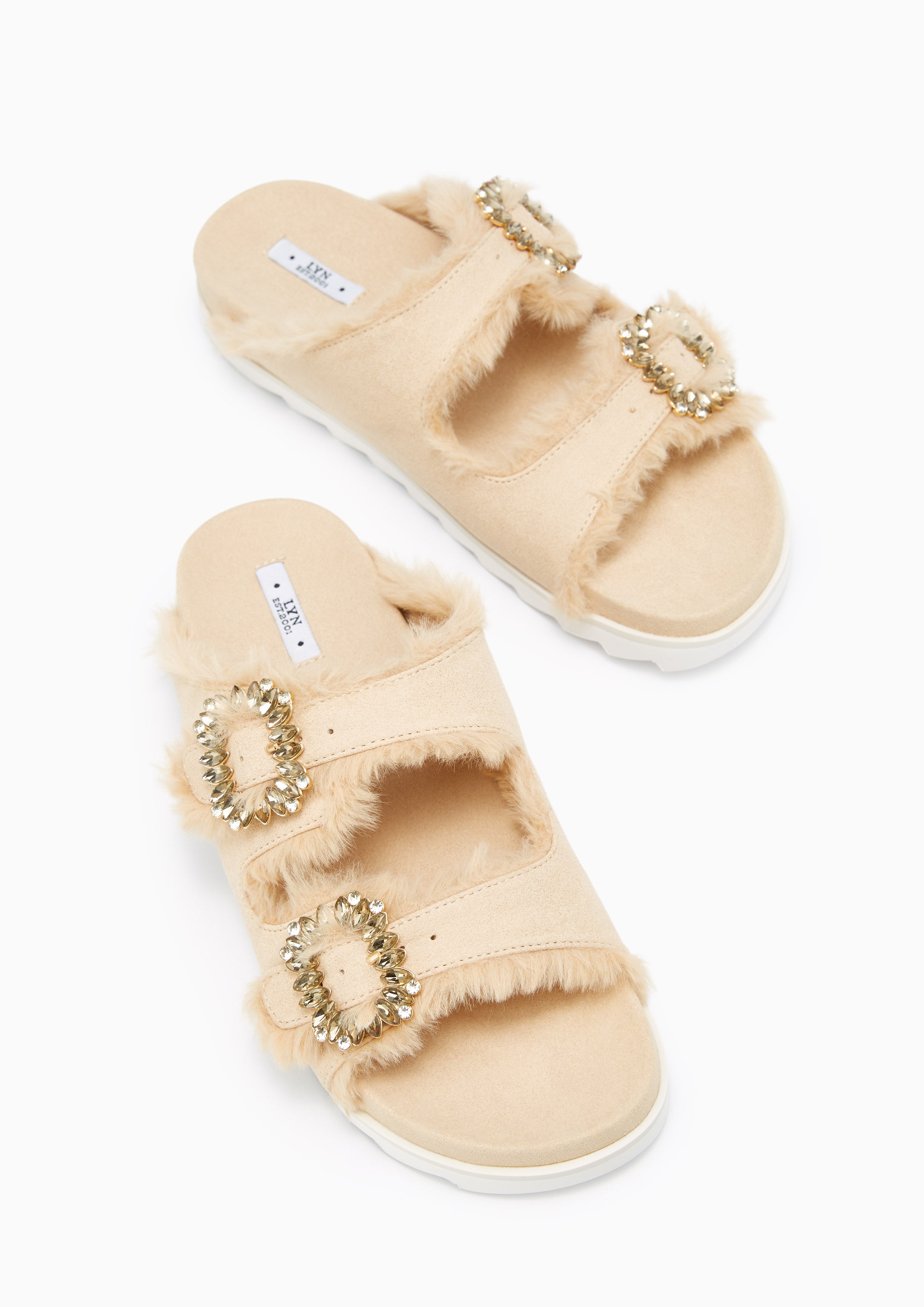 Veeni Furry Flats And Sandals - Beige