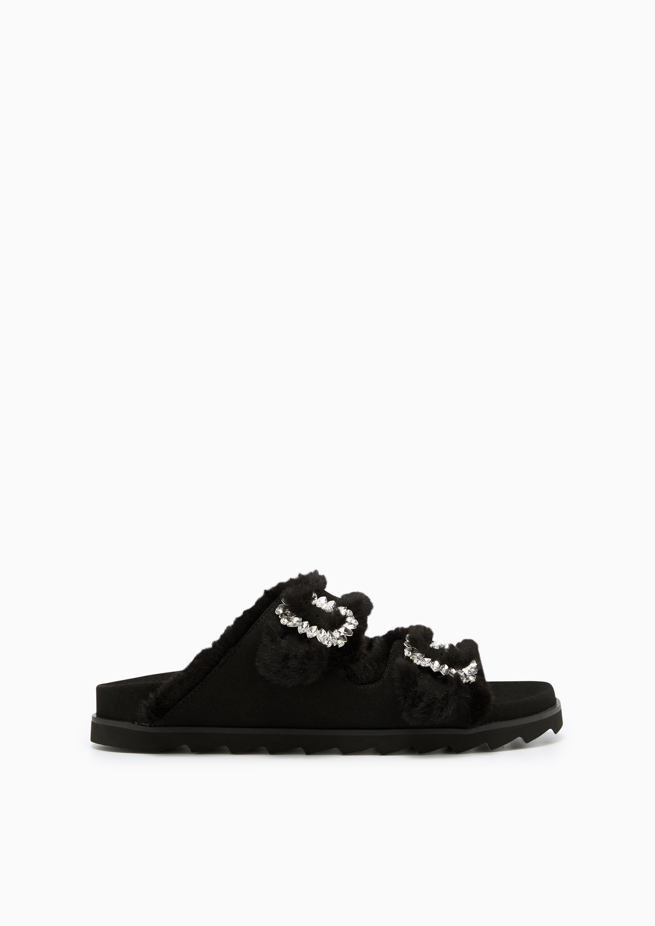 Veeni Furry Flats And Sandals - Black