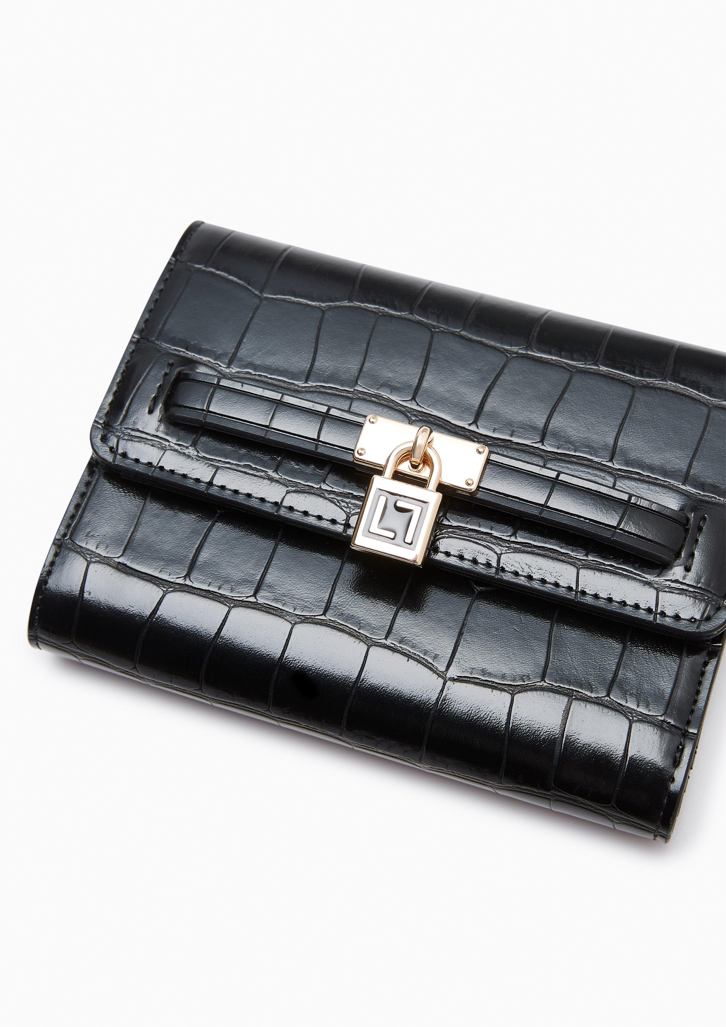 Venus Croco Short Wallets - Black