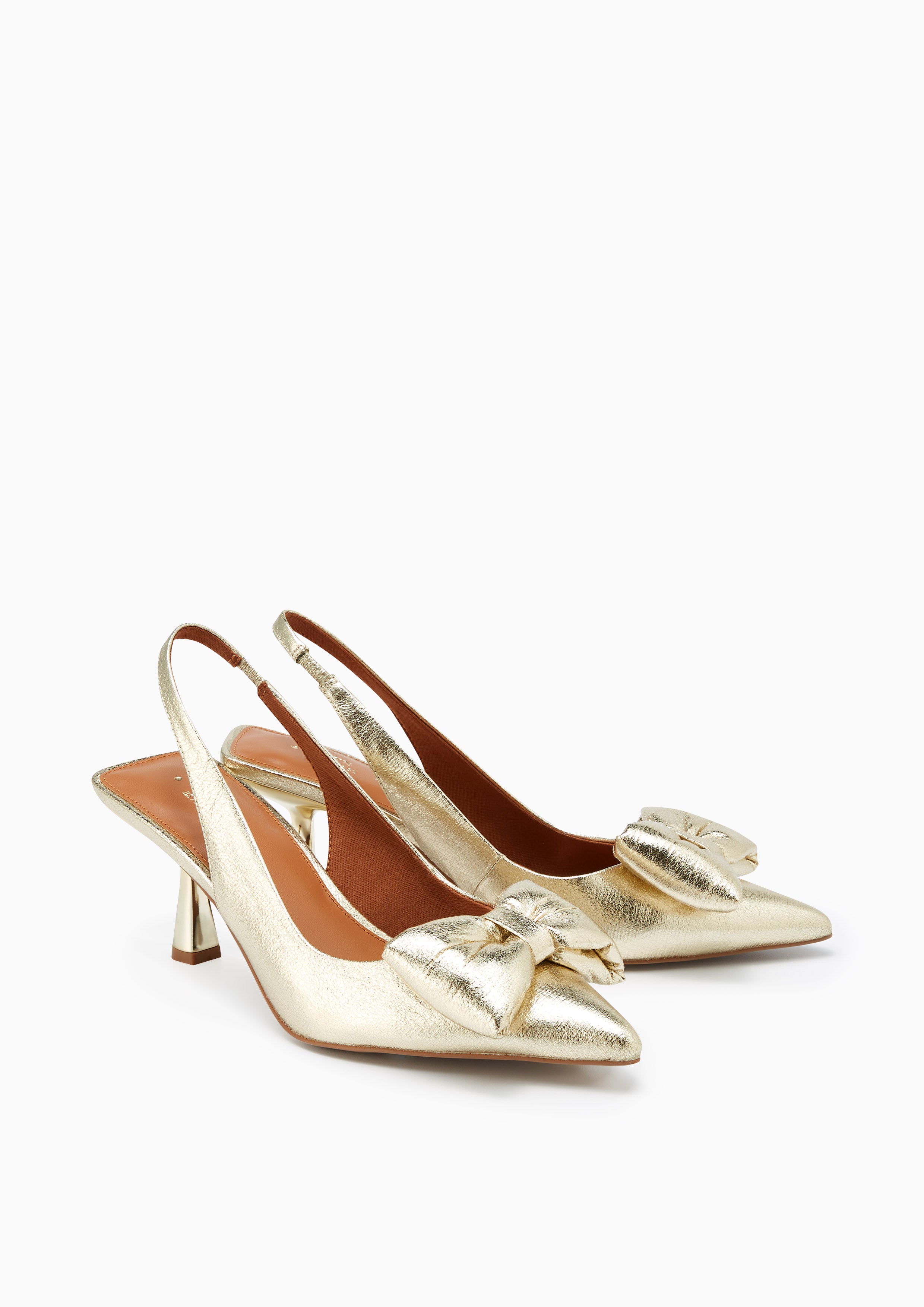 Bow Berry Slingback Heels - Gold