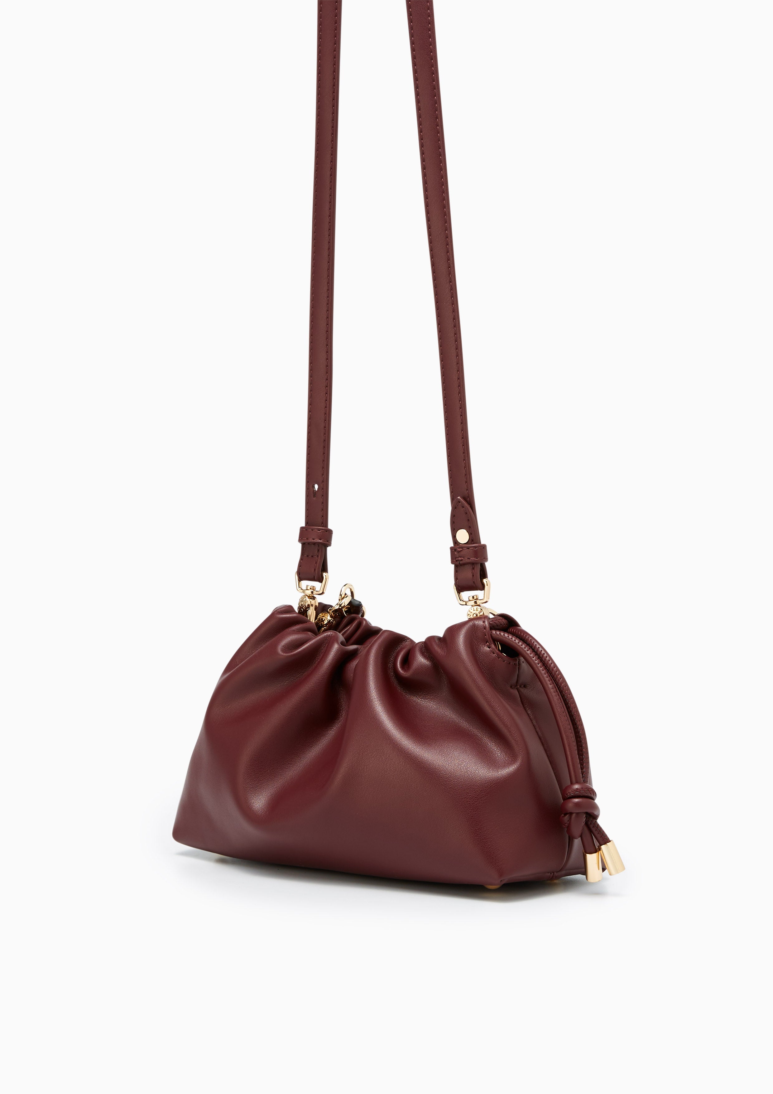 Floaty Drawstring  Shoulder Bag - Dark Red