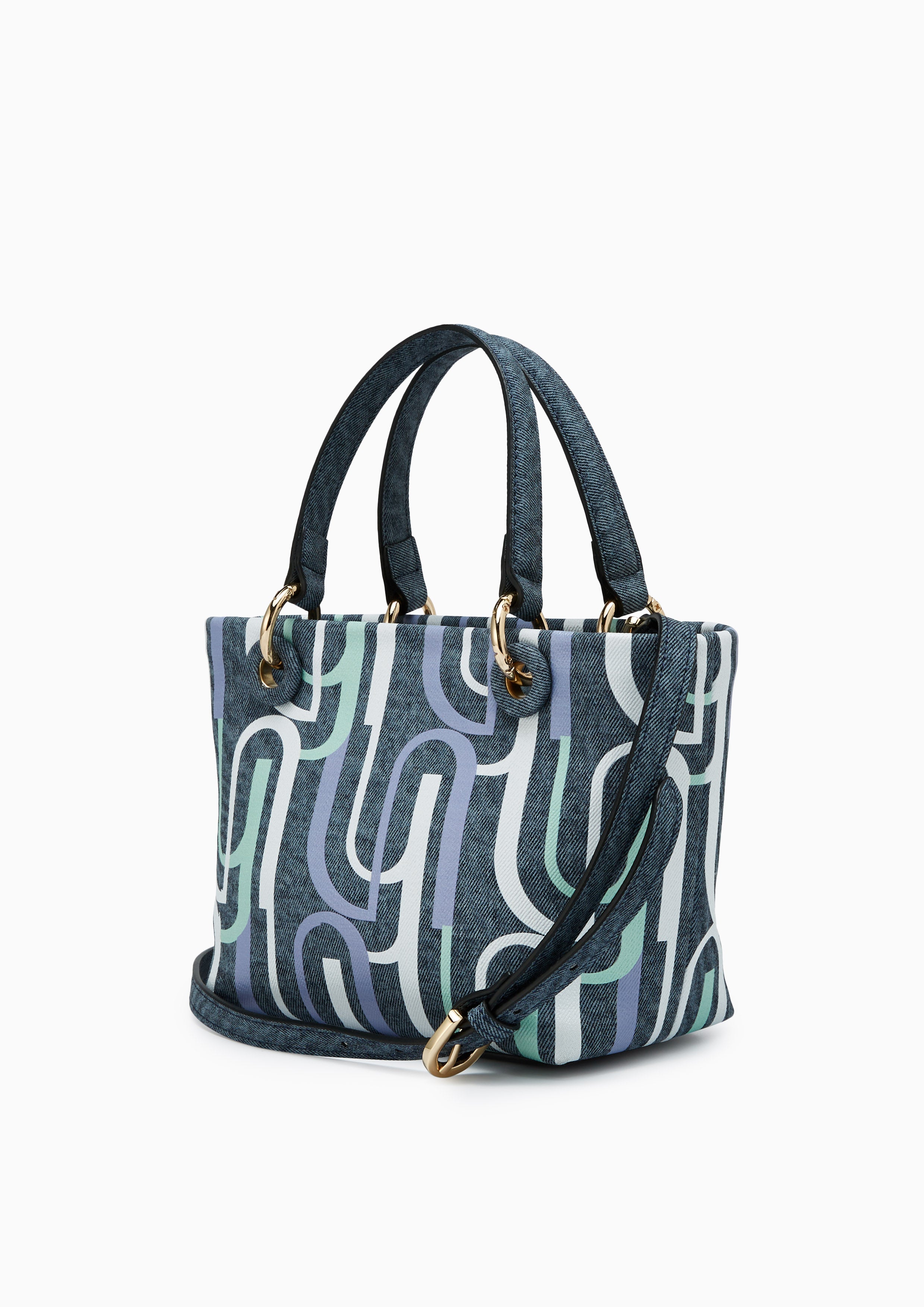 Bruna Infinite Denim S Tote Bag - Printed Blue Variation 2