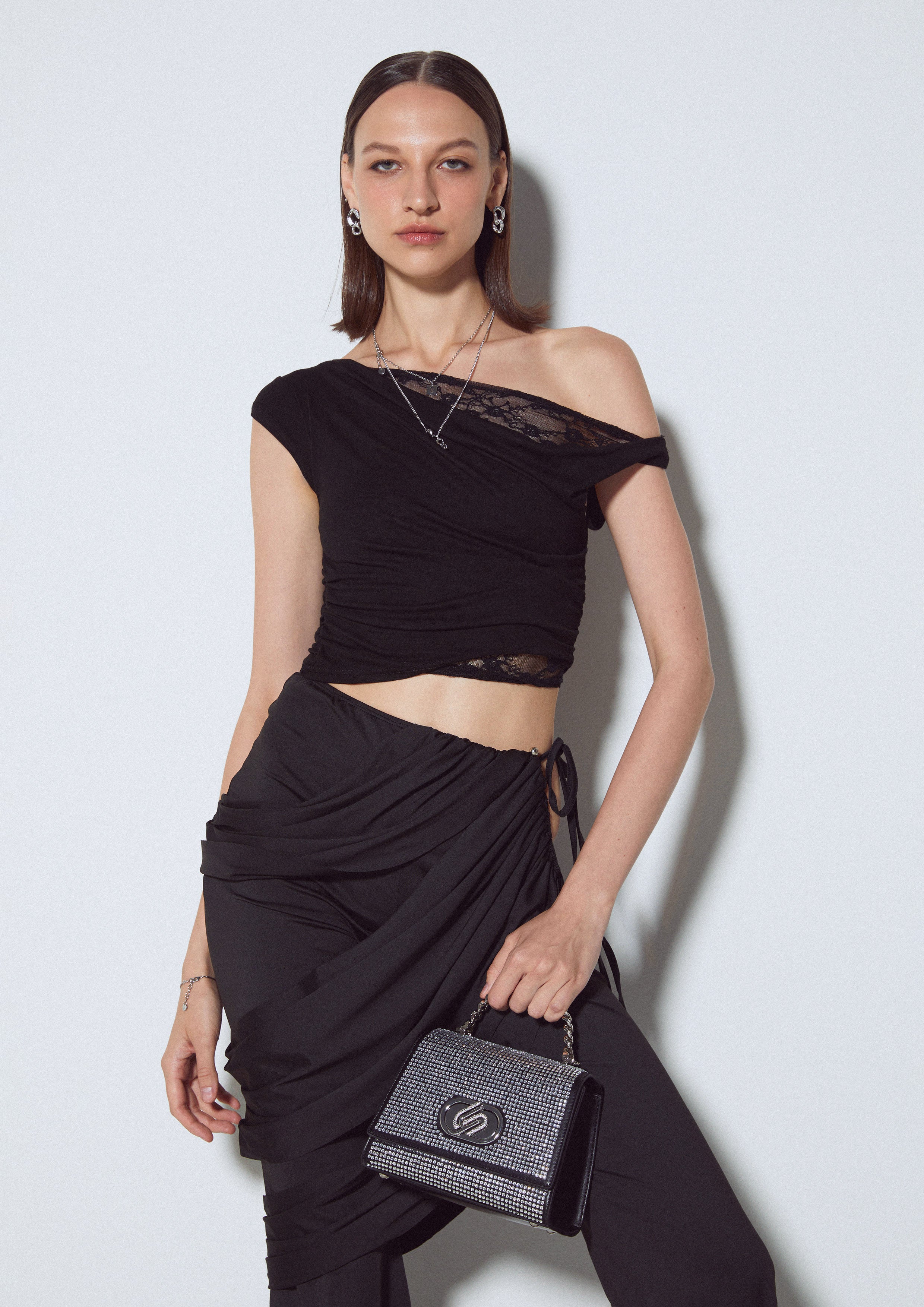 Nyxia Infinite Crystal Top Handle Handbag - Black