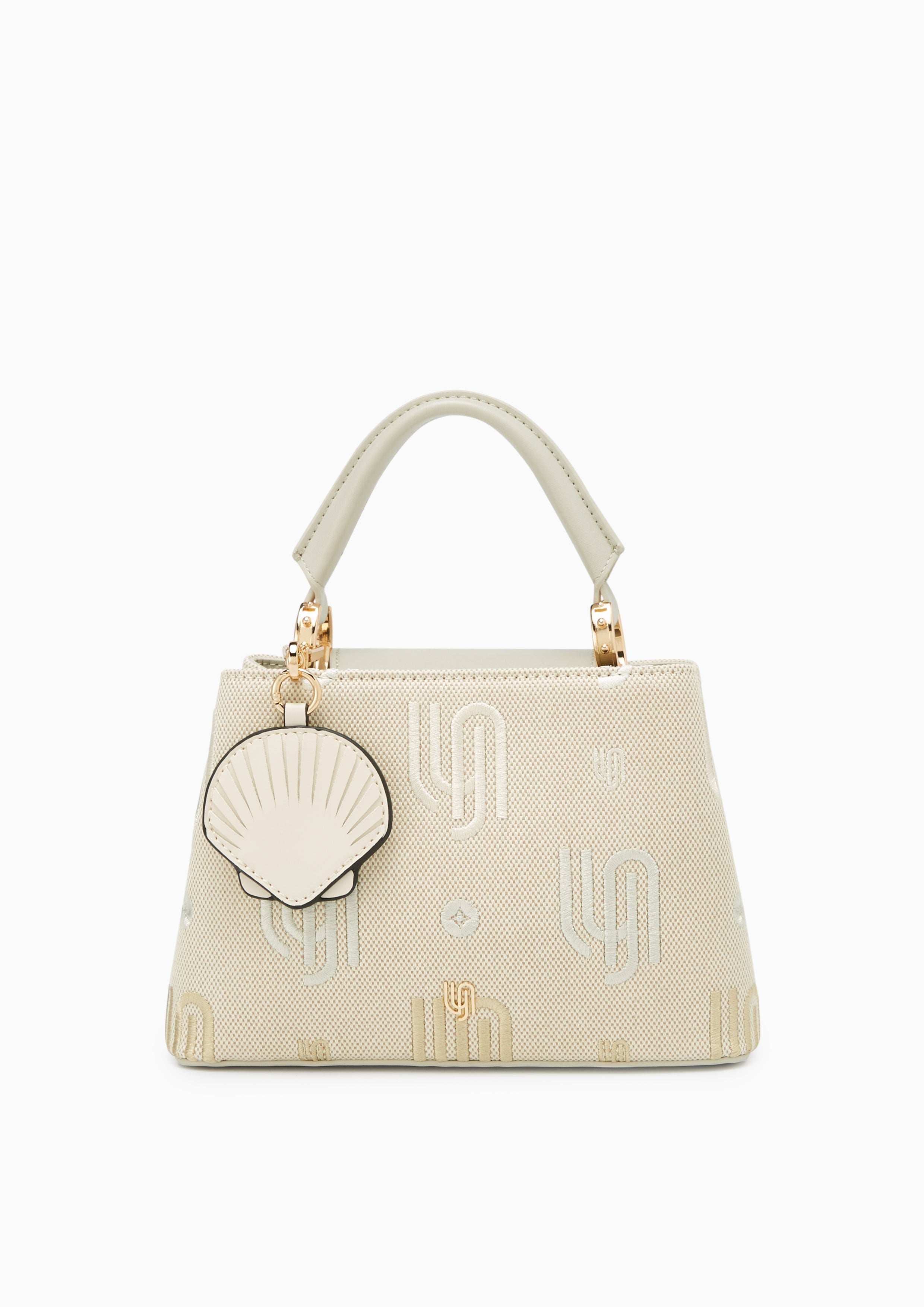 Coral Inf Canvas Top Handle Handbag - Light Beige