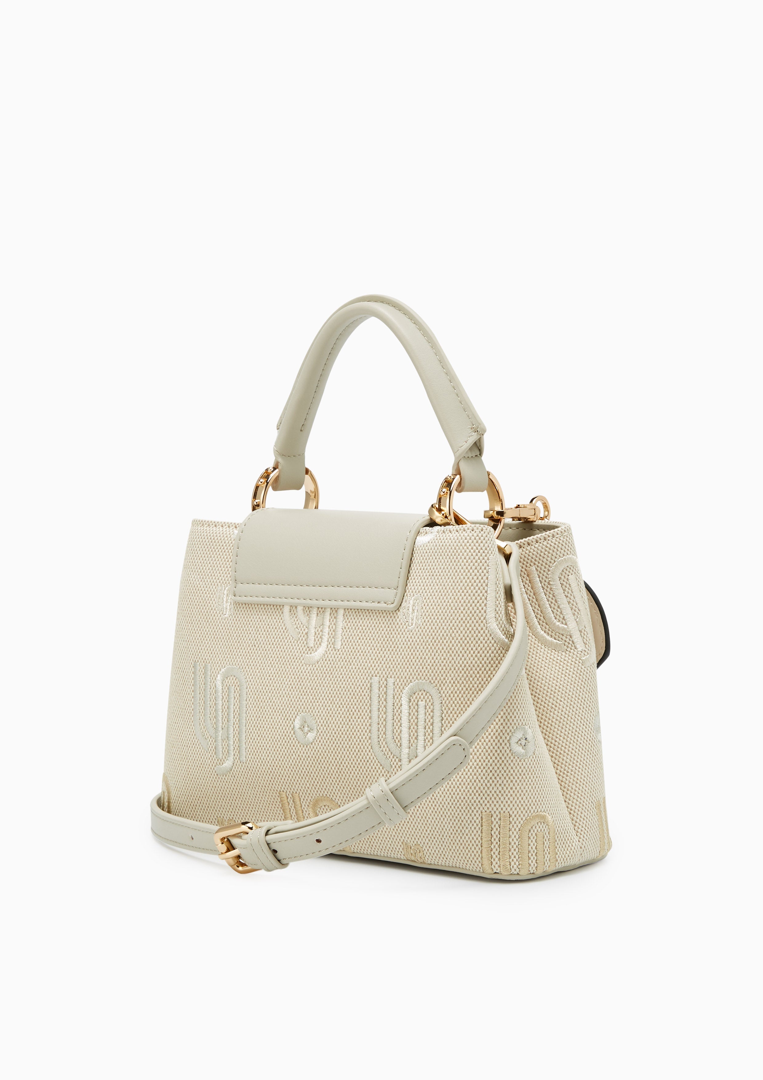 Coral Inf Canvas Top Handle Handbag - Light Beige