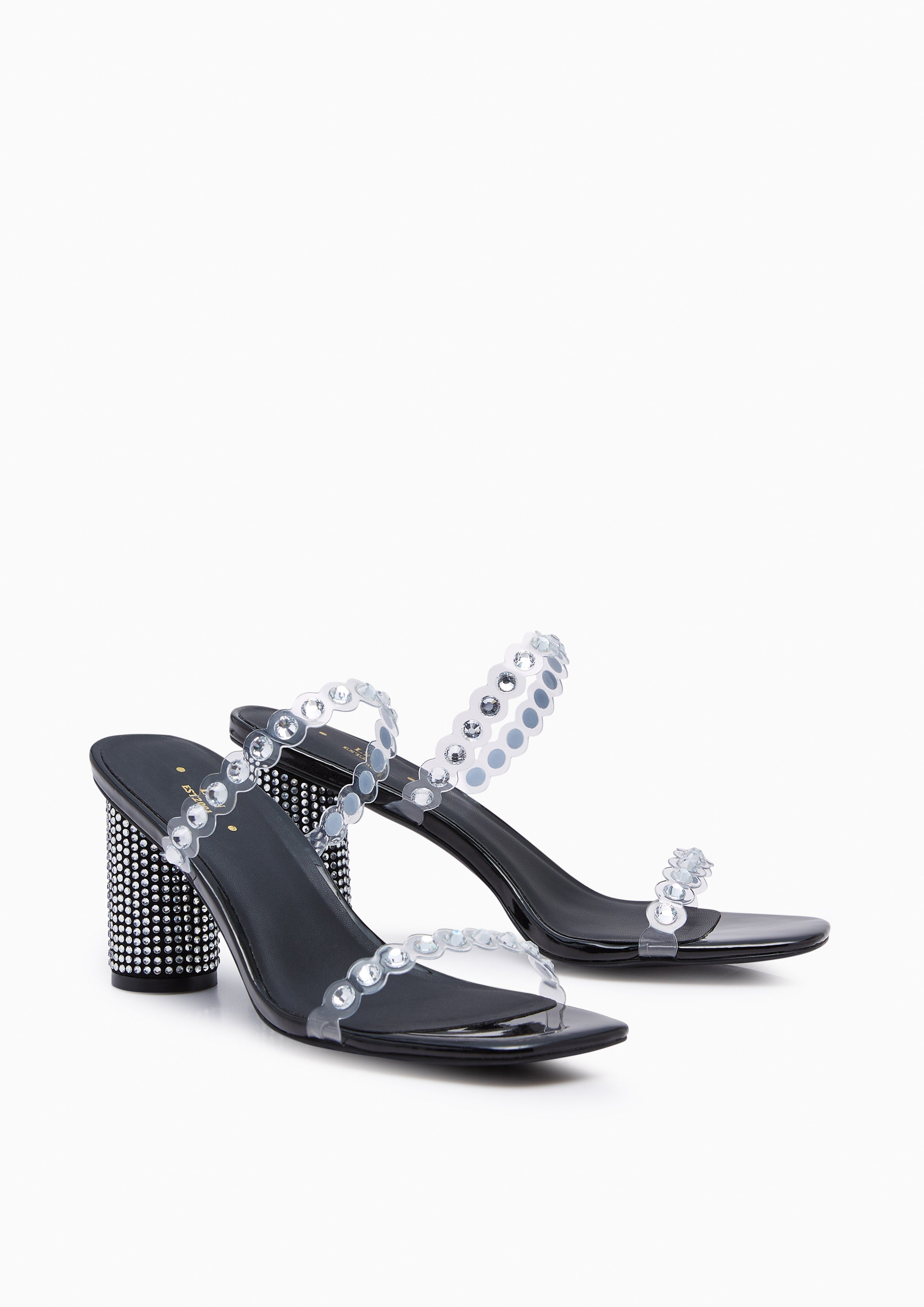 Halina Clear Crystal Heels - Black