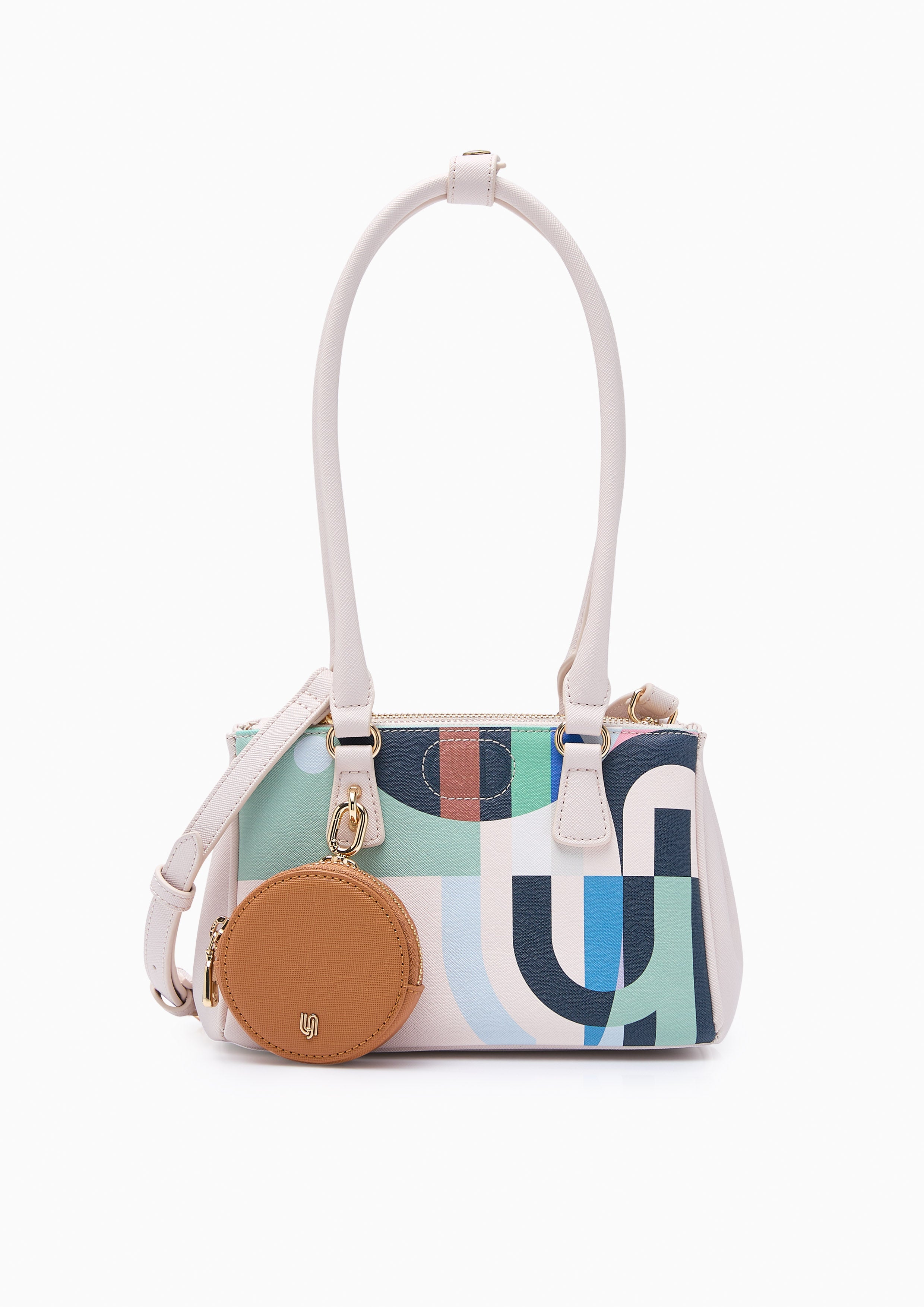 Maddie  W/Pocket Shoulder Bag - Printed Ivory