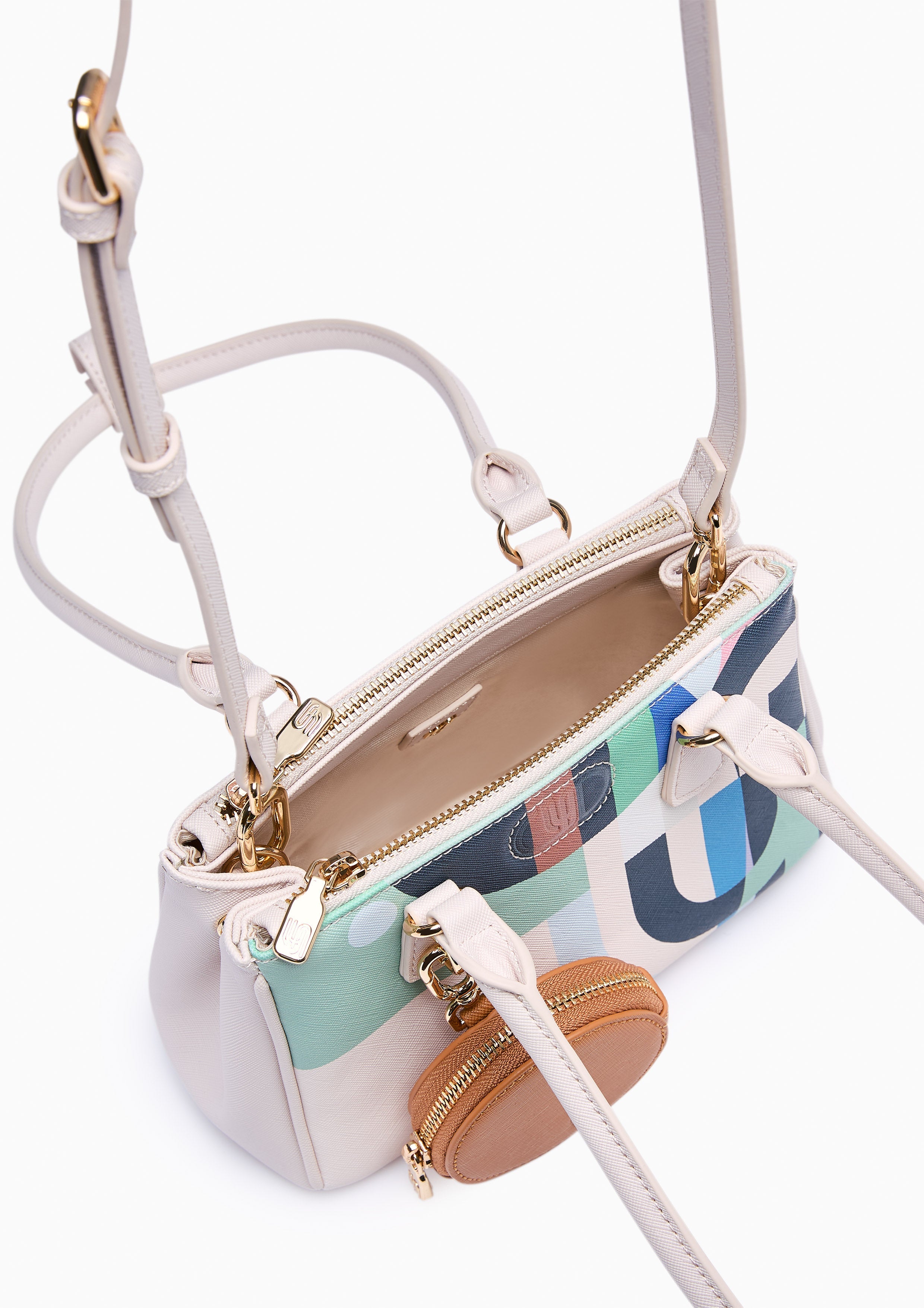 Maddie  W/Pocket Shoulder Bag - Printed Ivory