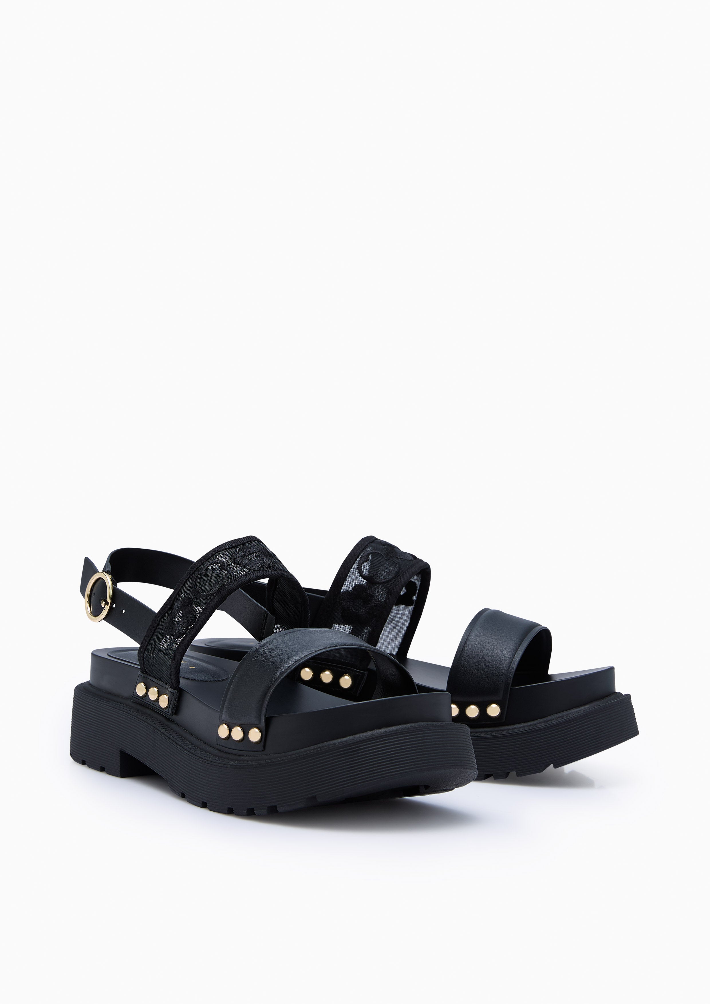 Blossom Sling Back Flats And Sandals - Black