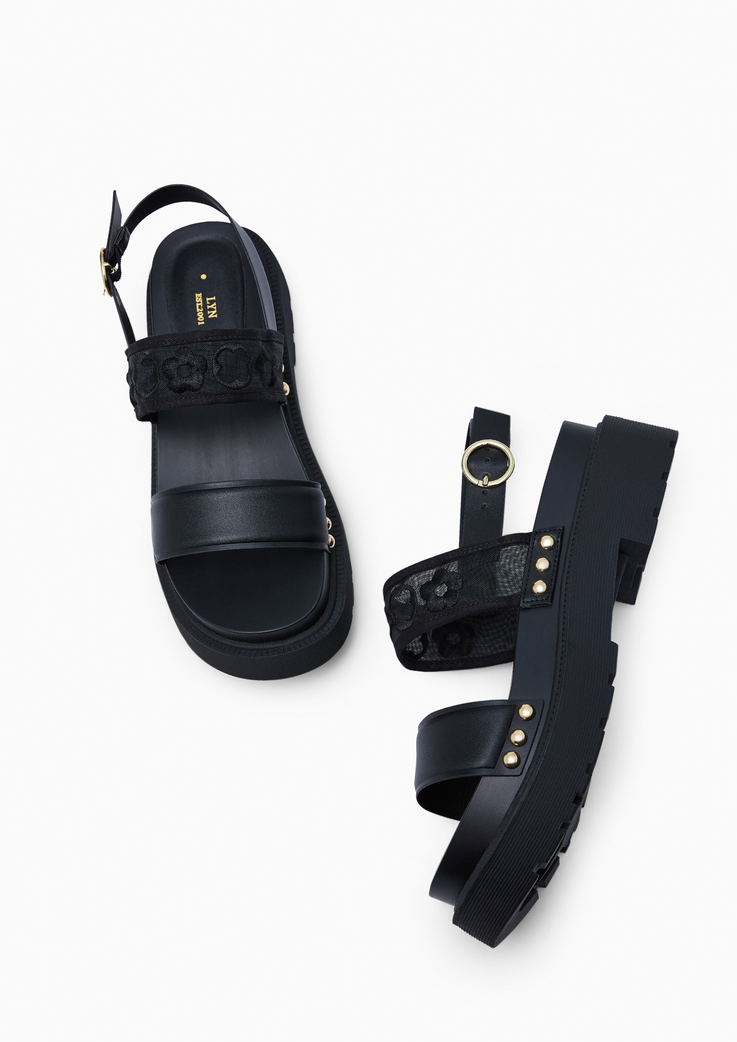 Blossom Sling Back Flats And Sandals - Black